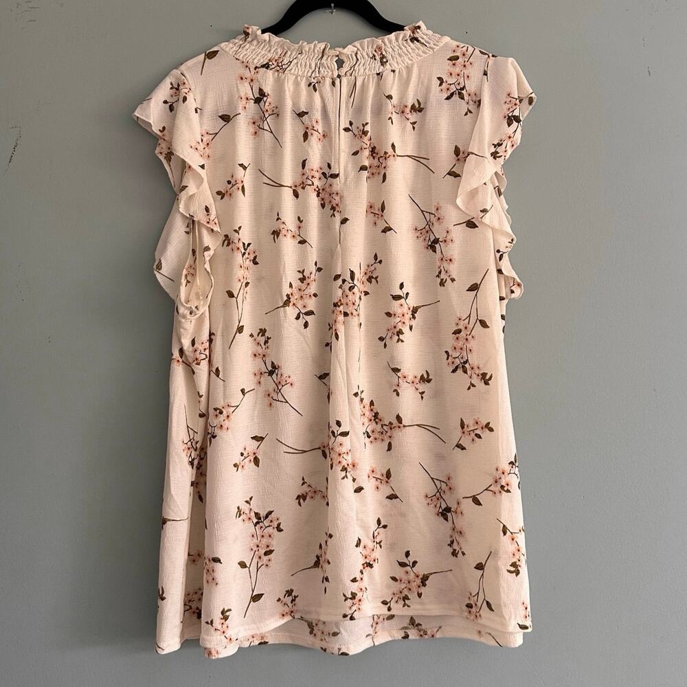 Melloday 2X Floral Sleeveless Ruffle Blouse